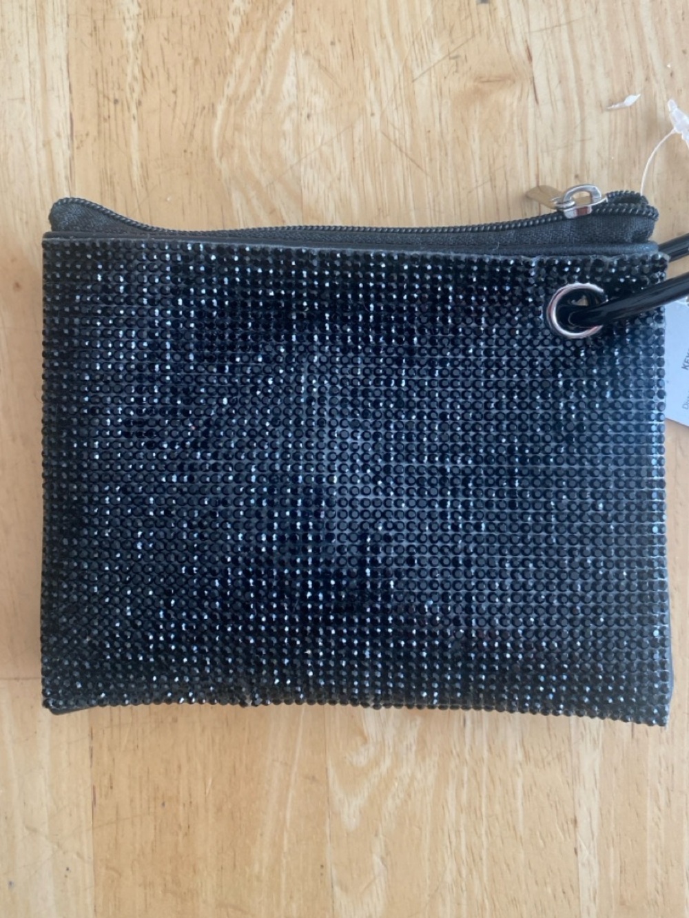 Black Rhinestone glittery zippered pouch w  clip to hang on purse NWT